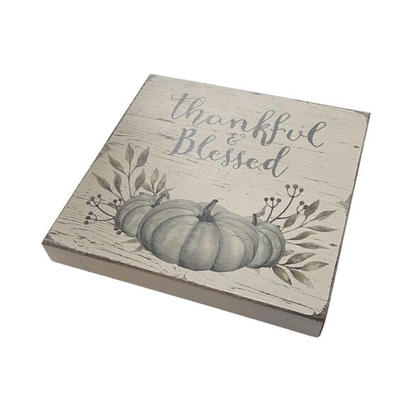 Thankful & Blessed Whitewashed Distressed Wood Sign from Quill to Paper NWT - Picture 4 of 4